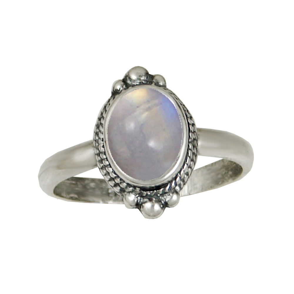 Sterling Silver Ring With Rainbow Moonstone Size 9